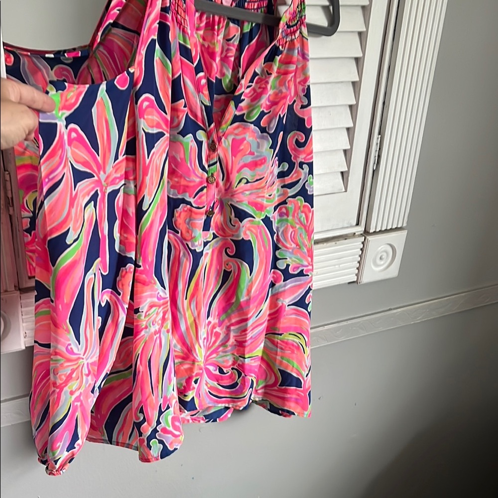 Lilly Pulitzer Pink and Blue A-Line Resort Blouse